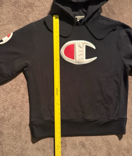 Champion Reverse Weave Hoodie Sz L Black Script Embroidered Pullover Sweatshirt - Picture 9 of 9