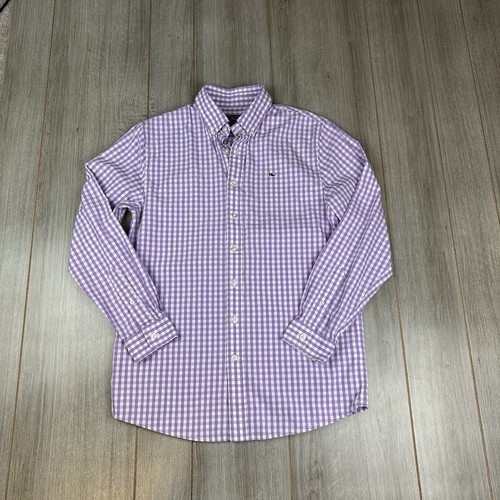 Vineyard Vines Whale Shirt Gingham Purple Check Boys L (16) - Picture 3 of 8