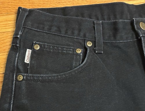 Pantalones de mezclilla vintage para hombre 34x30 Carhartt B177 negros calce relajado hechos en EE. UU. ropa de trabajo - Imagen 4 de 10