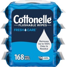 Cottonelle Fresh Care Flushable Wet Wipes, Adult Wet Wipes, 4 Flip-Top Packs, 42