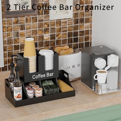 Coffee Station Organizer, Wooden Coffee Bar Organizer for Countertop, - Picture 3 of 7