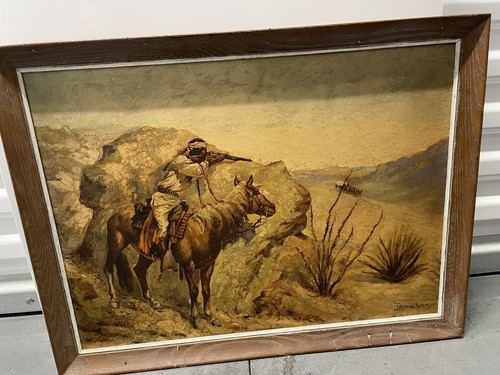 Vintage Frederic Remington "Apache Ambush"Western Print 18"x 24" Framed - Picture 1 of 5