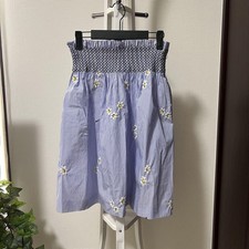 miumiu flared skirt blue white striped floral print size 36