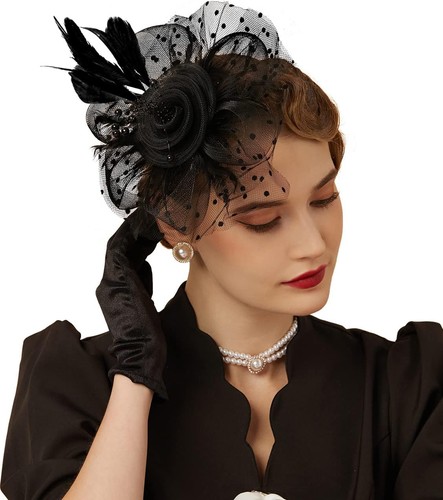 Cappello donna elegante Fascinator per tea party e matrimoni con piume - Foto 2 di 7