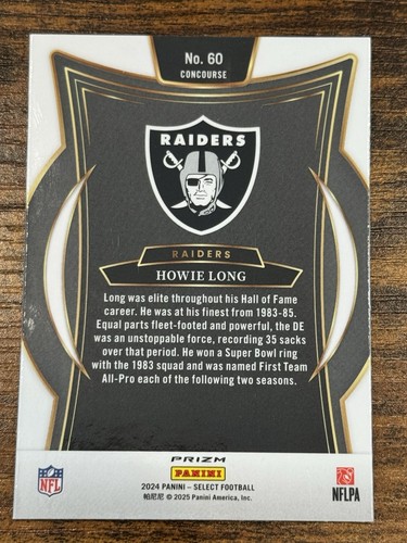 Howie Long ZEBRA SHOCK SP #60 2024 Panini Select Raiders - Imagen 2 de 3