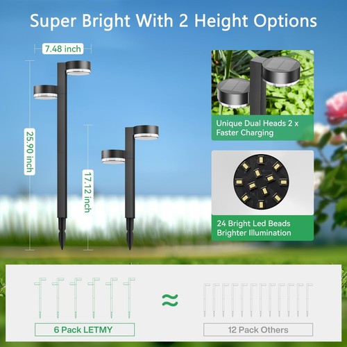 Solar Wegeleuchten Außen, 4er Pack heller modern Doppelkopf Außen Solar... - Bild 4 von 6