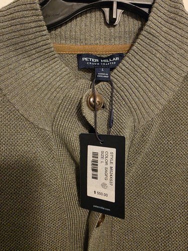 Peter Millar Cardigan Men's England Green Linen Merino Wool Button Size L $550 - Picture 2 of 3