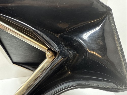 Vintage 50’s 60’s Rectangular Black Clutch Metal Handle Purse Unbranded & AD - Picture 11 of 15