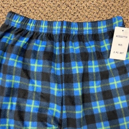 Christmas Lounge Pants sz 8 Cuddl Duds 2 Pc Set Black Blue Fleece Pajamas Boys - Picture 4 of 8