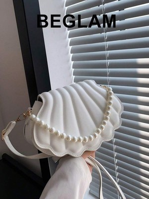 Seashell Shaped Pearl Crossbody Bag Elegant Faux Pearl Wedding Evening Purse