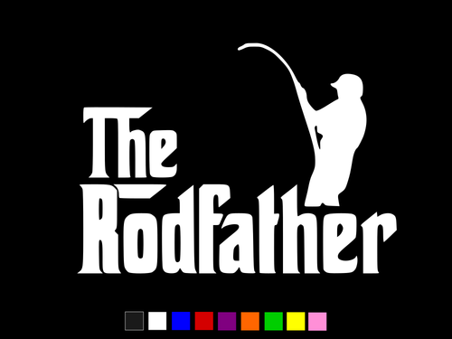 THE RODFATHER Fishing Fish Reel Vinyl Decal Wall Truck Sticker CHOOSE SIZE COLOR - Picture 1 of 3