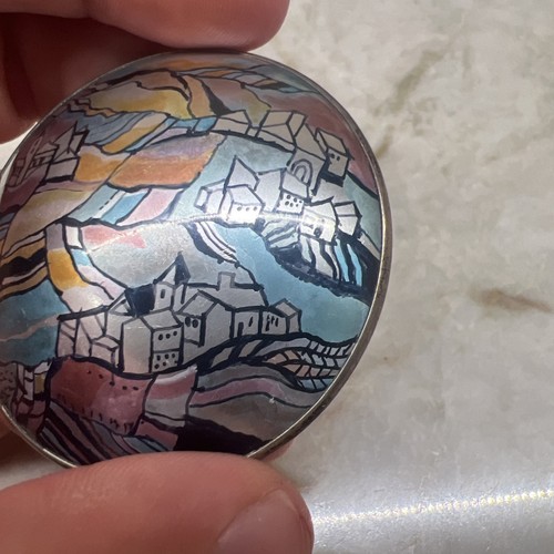 Seltene große signierte Witold KOZUBSKI 1995 POLEN Aluminium 925 Regenbogen Stadt Brosche - Bild 10 von 16