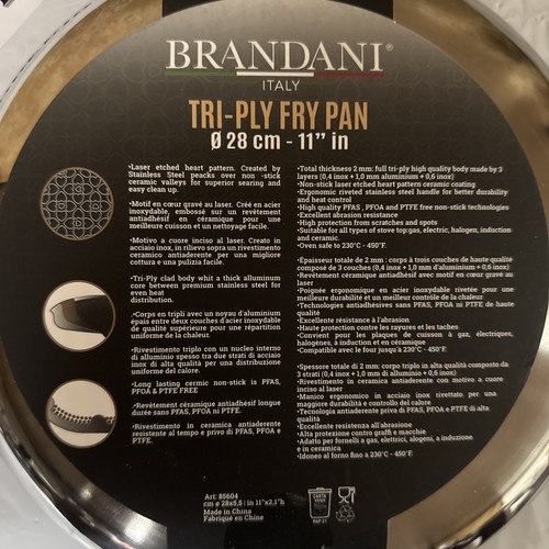 Sartén antiadherente recubierta de cerámica de tres capas de acero inoxidable BRANDANI ITALY 11" - Imagen 4 de 8