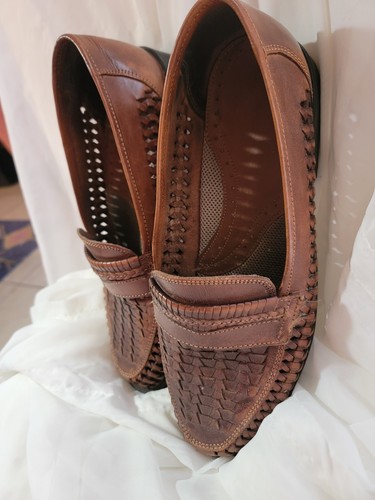 Mens Napoli Loafer Size 12 Brown Woven Leather Driving Shoe Nice! - Picture 2 of 7