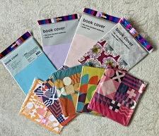9 Fabric Book Covers – Stretchable Reusable Washable – New sealed