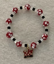 7  Minnie Mouse Minimalist Beaded Stretch Charm Bracelet/Bow with  M  