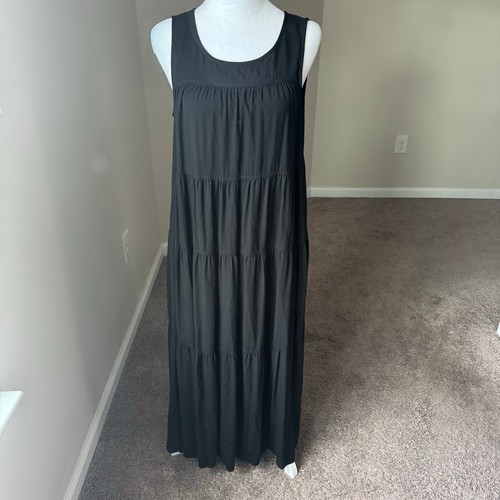 Max Edition Women's Sleeveless Tiered Maxi Dress M Black Flowy Lightweight Soft
