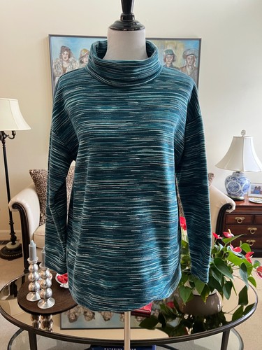Neu ohne Etikett T by Talbots mehrfarbig gestreiftes langes Ärmel fallender Ausschnitt Fleece gefüttert Shirt Top Gr. L - Bild 1 von 4
