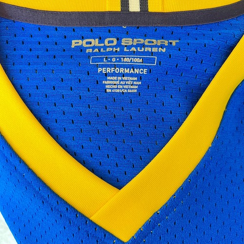 POLO SPORT Ralph Lauren Mesh V-Neck Jersey Shirt Royal Blue Yellow Size LARGE - Picture 4 of 4