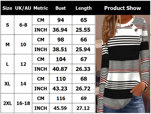 Womens Striped PLUS SIZE T Shirts Long Sleeve Loose Tunic Blouse Ladies Tops Tee - Picture 3 of 14