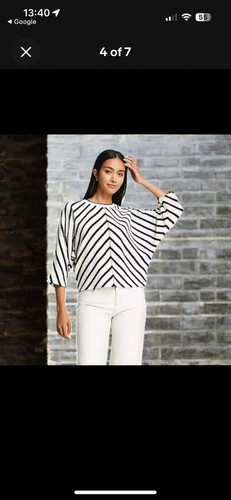Ruver Island Womens Striped Batwing Top Small Waffle Knit Sweatshirt Navy White - Picture 2 of 3