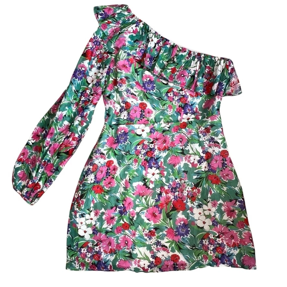 Mini Vestido Floral La Maison Talulah Para Mujer Talla M Manga Única Volantes Rosa Verde Foto 2 de 4