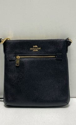 #ad Coach Women#x27;s Black Textured Leather Zip Crossbody Bag