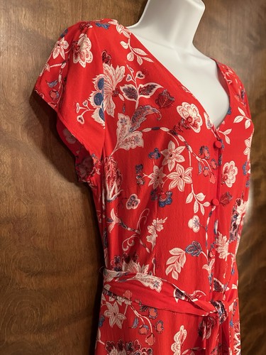 Talbots kurzärmliges Herbst Shirtkleid Damen 12 rot & blau Blumenmuster Midi Gürtel - Bild 4 von 19