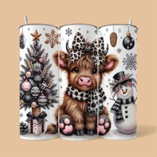 Highland Cow Cute Christmas 20oz Tumbler Free Shipping Gift Present Holiday