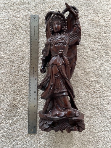 ANTIQUE CHINESE Rare 18in Rosewood Multi-Eyed Deity Warrior Mythology Carving VG - Bild 10 von 18