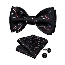 Mens Christmas Bow Tie Silk Festival Self Bowtie and Black/Red Candy Cane