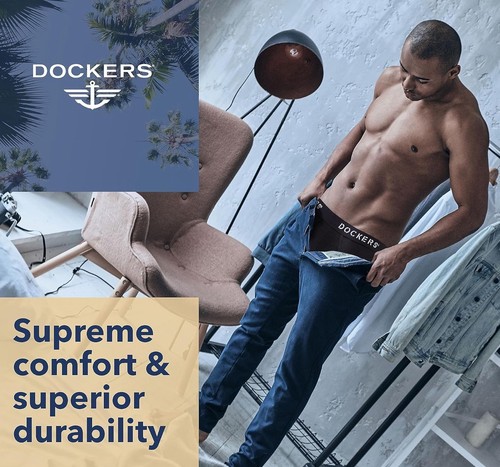 Dockers 2er Pack 100% Baumwolle Herren Slips Unterwäsche Stretch Etikett Free Fly Größe Small - Bild 4 von 7