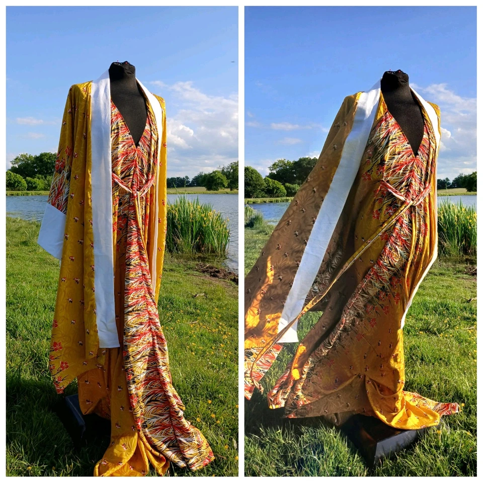 NEW RARE HANDMADE KIMONO DUSTER JACKET BESPOKE INDIAN SILK DESIGN ONE SIZE - Image 3 of 4