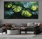 Abstract Raindrops on Monstera Leaves Unframed Canvas Painting for Living