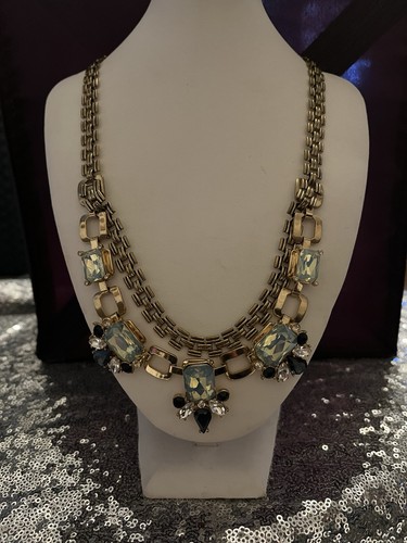 Bella Jack Halskette Strass Kristall goldfarben Statement Aqua dunkelblau - Bild 2 von 19