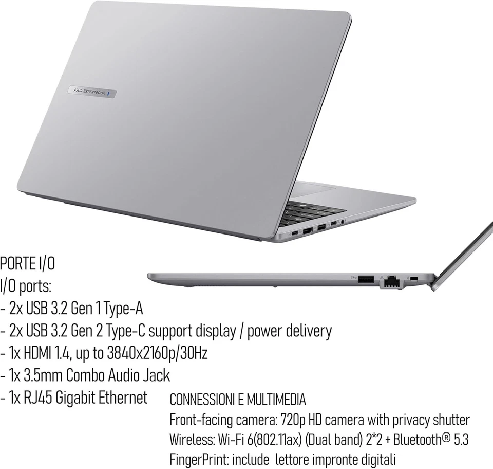 ASUS Expertbook PC Portatile Intel Core i3 1315U ram 16gb Nvme 640Gb windows 11 - Immagine 4 di 4