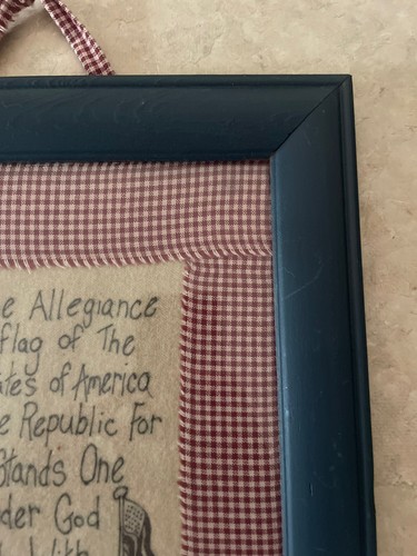 Primitive Framed needlepoint quilt American folk art I Pledge Allegiance  12x10 - Picture 7 of 9