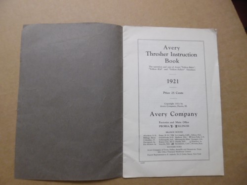 1921 Avery Thresher Instruction Book Manual Yellow-Kid More Peoria IL ORIGINAL - Bild 2 von 4