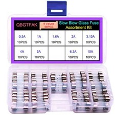9 Values90pcs Slow Blow Glass Fuses Assorted Kit 5x20mm 250V 0.5A, 1A, 303