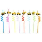 8pcs Cartoon Engineering Car Straws Kids Birthday Party Drinking Straws