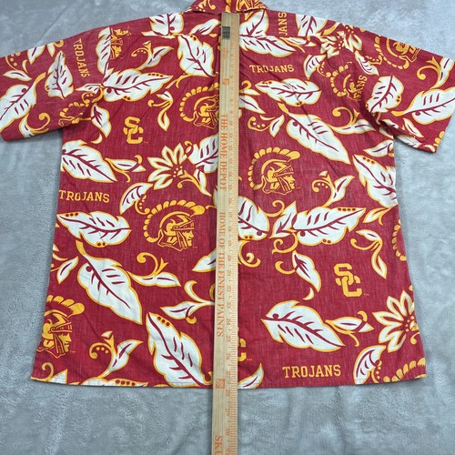 Reyn Spooner USC Shirt Mens Size Medium Red Beige Hawaiian Team Trojan Button Up - Picture 7 of 8