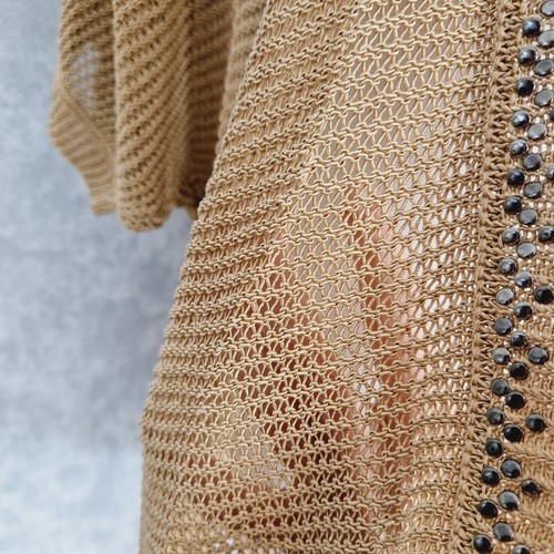 Strickjacke Rabe 42 XL Gold Neu Lochmuster Cardigan Pullover Offen Nieten - Foto 7 di 11