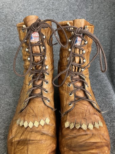 Stivali vintage Justin Western Kiltie da uomo 11,5 D in pelle marrone stringati Roper 514 USA - Foto 3 di 22