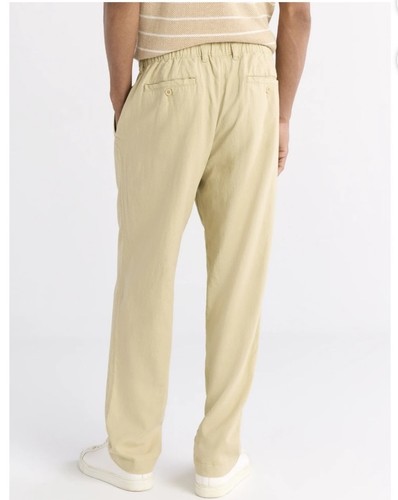 NEU kleine Herren Leinenmischung klassische Passform Chino Hose beige elastischer Rücken Größe S - Bild 3 von 4