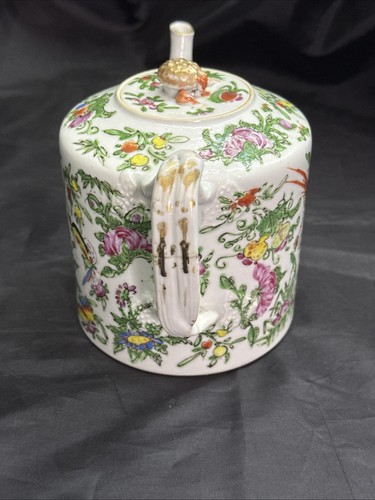Antique Chinese Porcelain Teapot with Lid Cantonese Famile Rose 19th Century - Picture 8 of 18