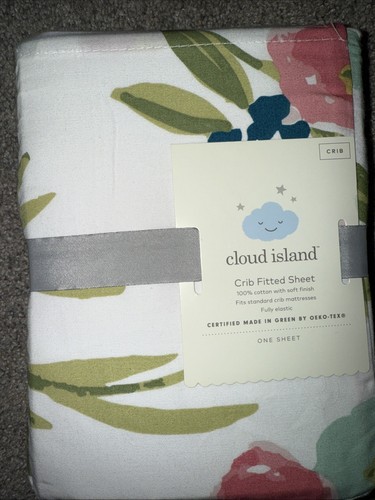 100% Cotton Fitted Crib Sheet "Water Color Floral"  Cloud Island-NEW! - Picture 4 of 5