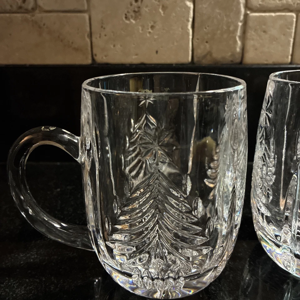 Juego de 2 tazas de vidrio transparente Mikasa "árbol de Navidad", impecable Foto 2 de 4