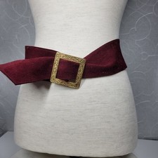 Vintage St Laurent Suede Belt 36" Burgundy Square Gold Floral Buckle Hippie Boho