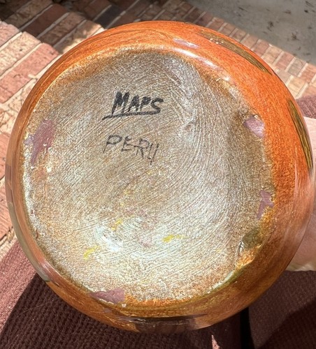 Bellissimo vaso ceramica firmato MAPS peruviano dipinto a mano arte popolare 5" Perù - Foto 6 di 9