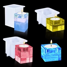 3Pcs Candle Vessel Resin Molds,Square Candle Holder Silicone Molds for Epoxy Res